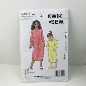 Nightgown Hoodie Pocket Girls Size 4-14 XS-XL UNCUT Pattern 3102 Vtg Y2K Pajamas